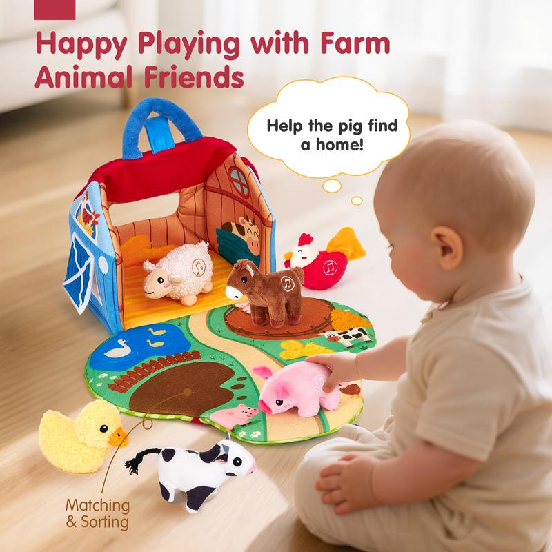 Soft Farm Animal Playset with Barn & 6 Plush Animals