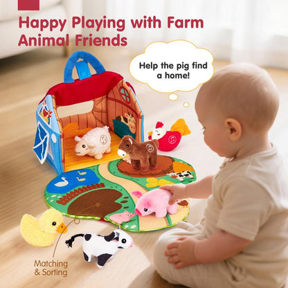 Soft Farm Animal Playset with Barn & 6 Plush Animals