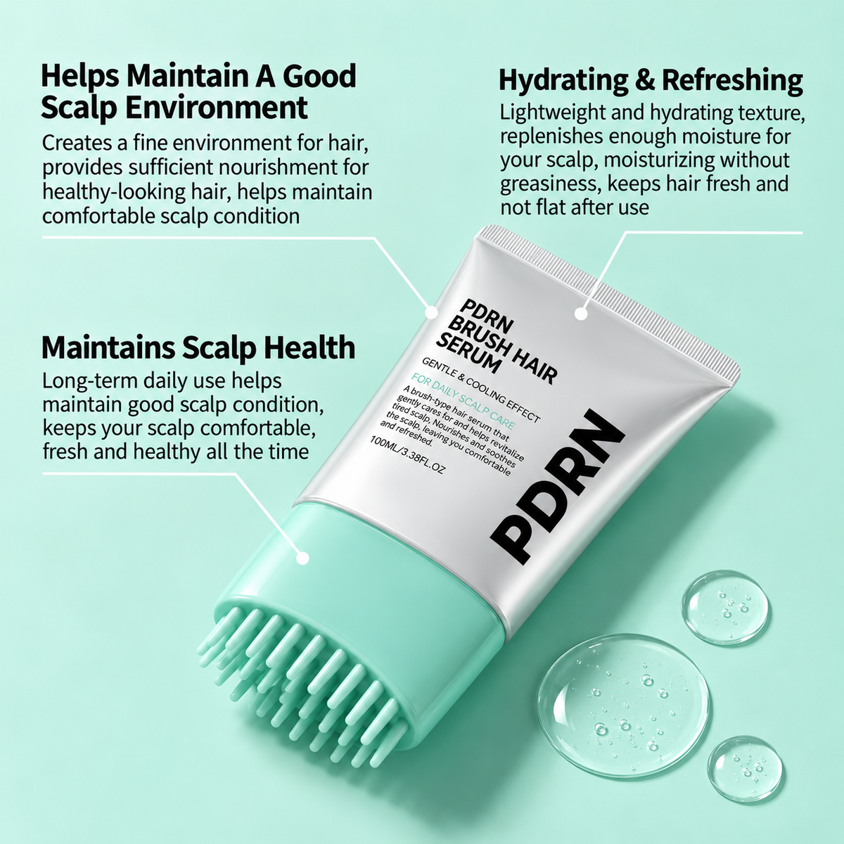 PDRN Scalp Care Hair Serum with Built-In Massage Brush
