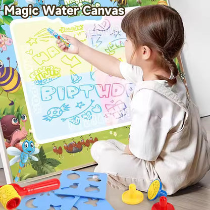 Magic Water Doodle Mat for Kids – Reusable Large Drawing Canvas with Water Pens & Stencils
