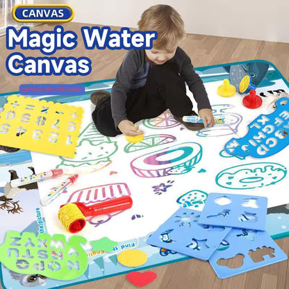 Magic Water Doodle Mat for Kids – Reusable Large Drawing Canvas with Water Pens & Stencils