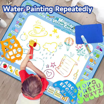 Magic Water Doodle Mat for Kids – Reusable Large Drawing Canvas with Water Pens & Stencils